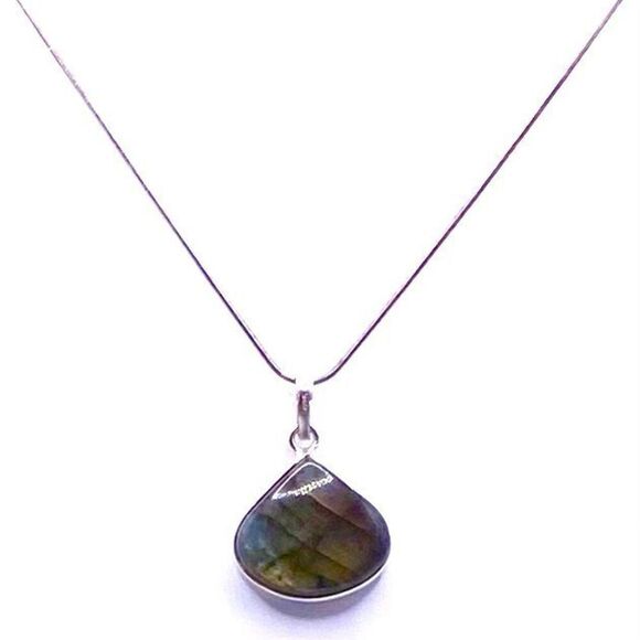 ZH# Italian Labradorite & Sterling 925 Silver Necklace - Picture 9 of 11